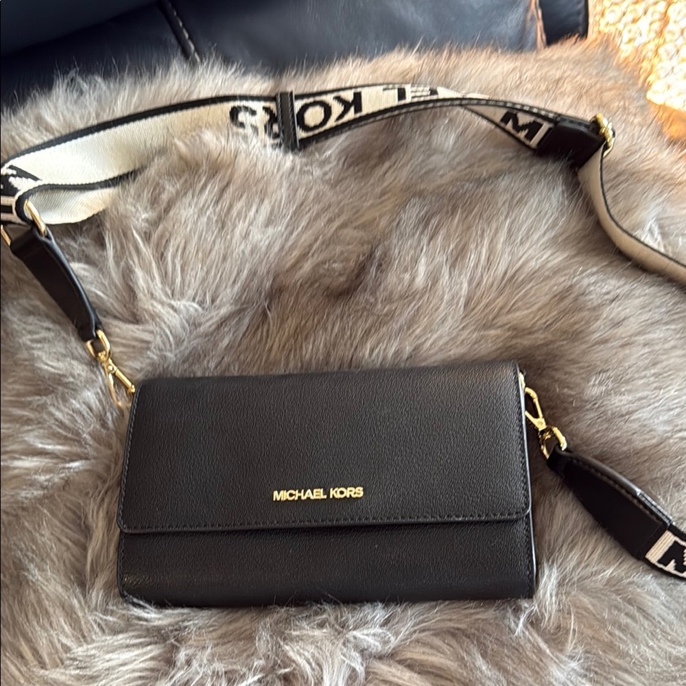 Michael Kors Black Crossbody Bag with Gold Accents